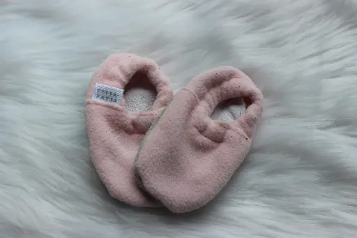 Fleece slipper with soft leather sole - Pink