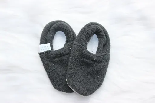 Fleece slipper with soft leather sole - Dark Grey